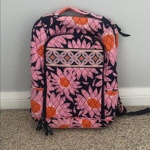 Vera Bradley Floral Pink and Orange Backpack with many compartments. In great co